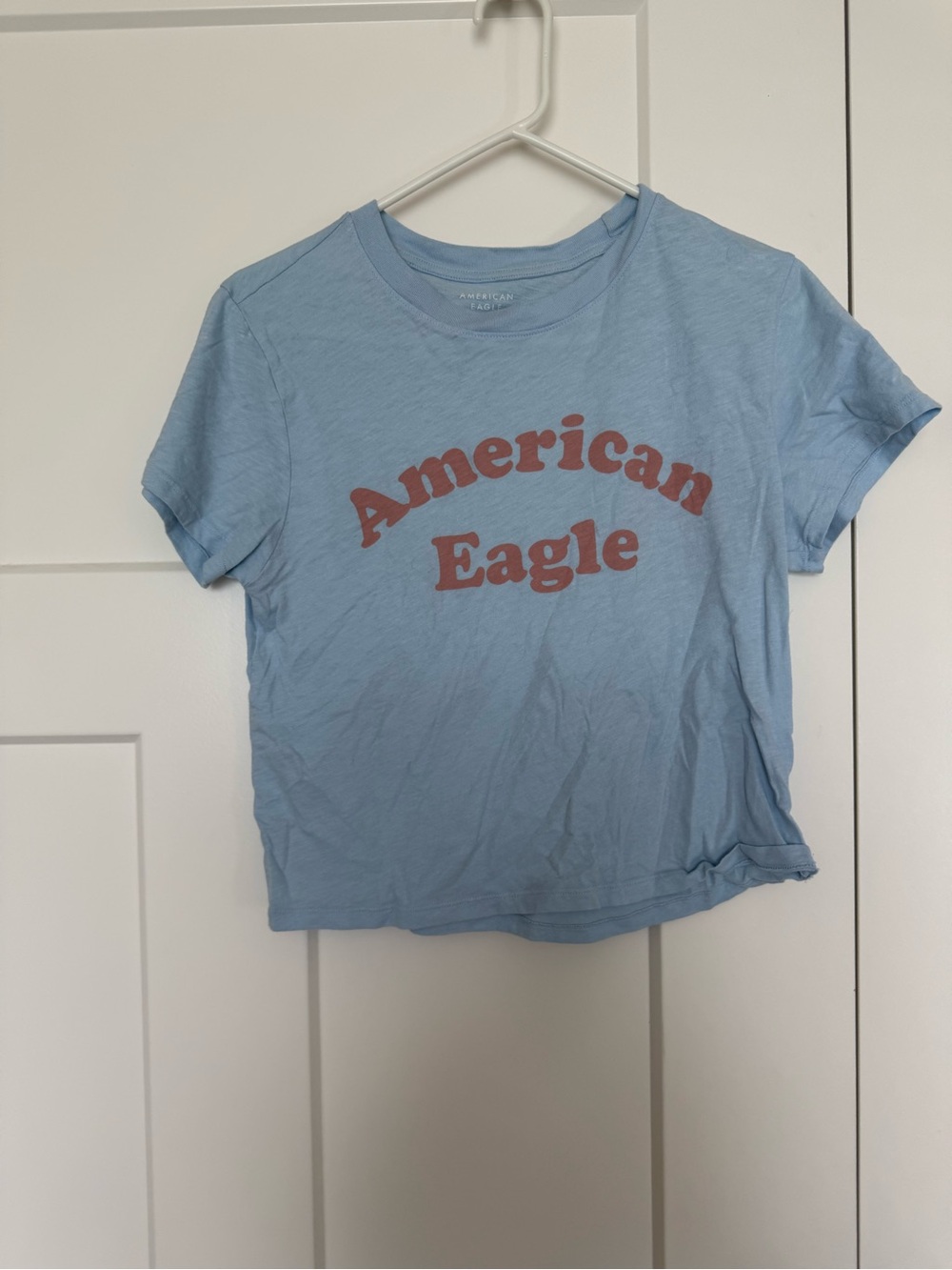 American Eagle Outfitters Light Blue Tee with Rust Logo